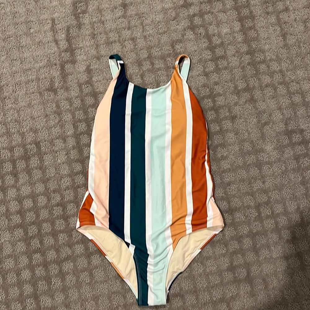 vertical multi colored striped one piece